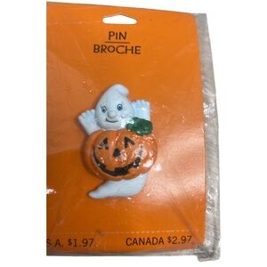 Vintage Y2K Dead-stock Hallmark Halloween Ghost Pin with Pumpkin NWT